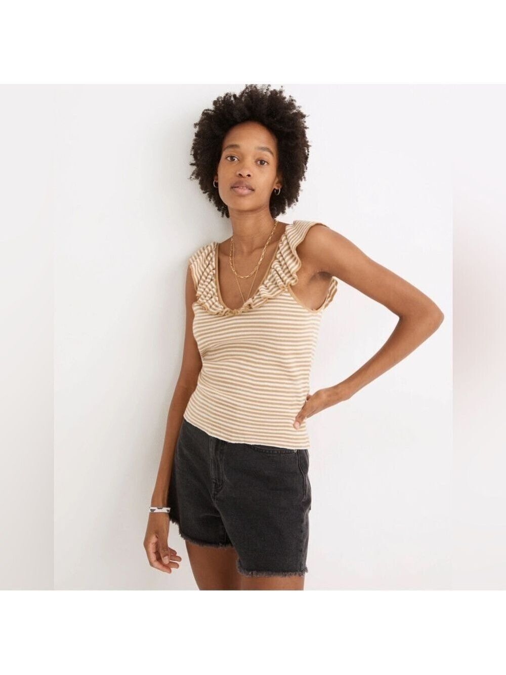 Madewell Belhaven Ruffle Sweater Tank in Stripe Size XXL NWT